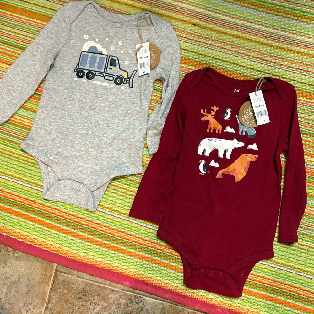 Set of Two Long Sleeve Baby Bodysuits NWT